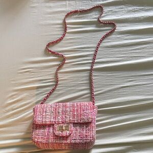 Chic Pink Tweed Crossbody Bag